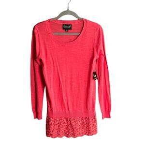 Mia Maddison Pink Lightweight Long Sleeve Sweater Lace Bottom Size Medium